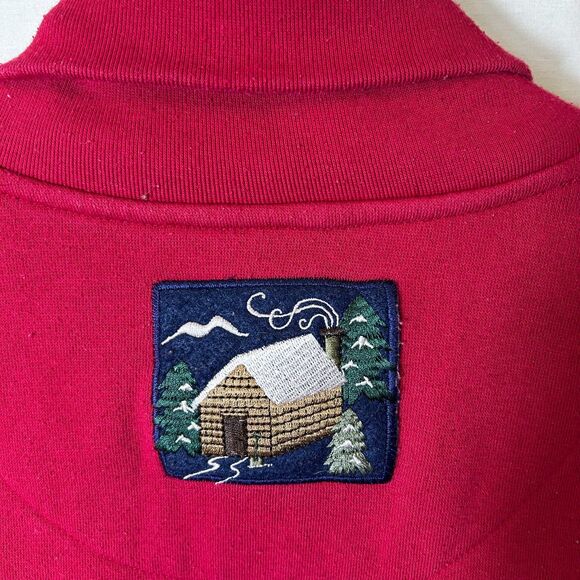 Vintage Breckenridge Deep Red Winter Cabin Scene Shawl Collar LS Sweatshirt XL - Picture 9 of 13